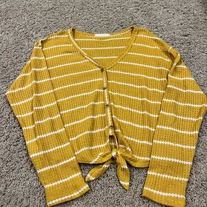 Caution To The Wind Mustard & White Striped Tie-Front Cardigan